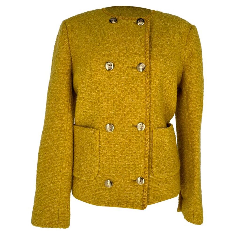 Ba&Sh Joe Double-Breasted Tweed Blazer in Yellow Wool